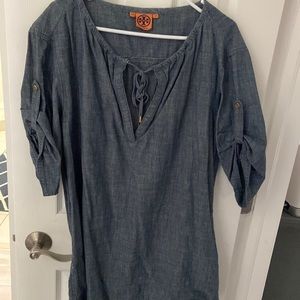 Tory Burch denim tunic top.